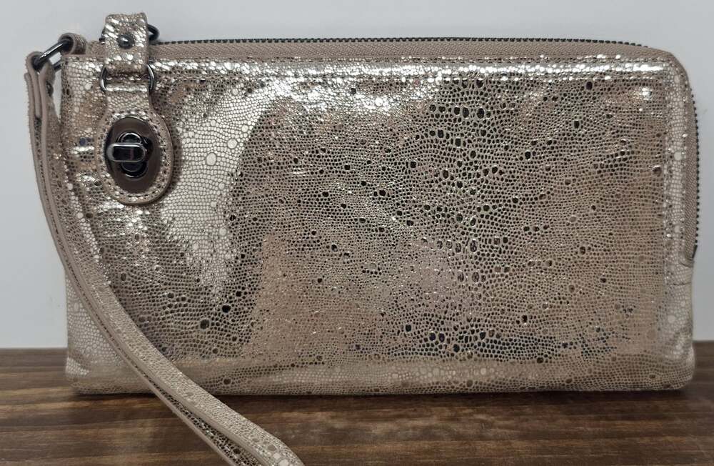 HOBO The Original Mila Platinum Exotic Genuine Leather Turn Lock Wristlet Wallet